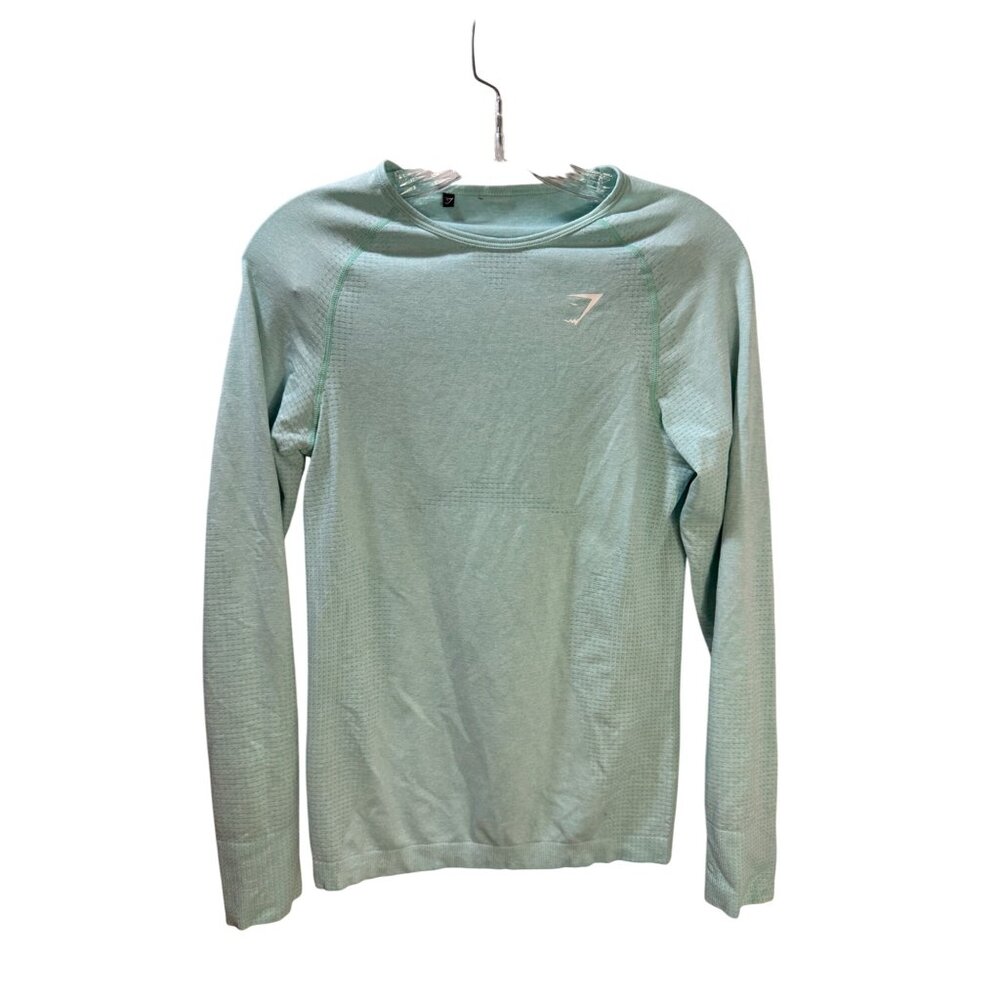 Gymshark Mens Long Sleeve Performance Tee Light Green Size M Athletic Fit Polyes